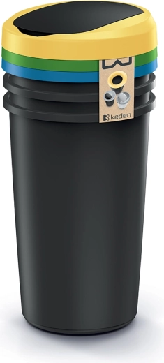 Abfalleimer Compacta R Flap Set 3×50 l, schwarzer recycelter Kunststoff