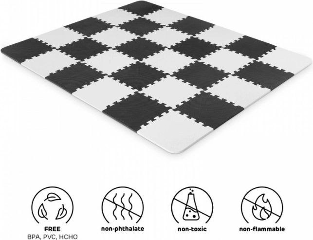 Schaumstoff-Puzzlematte KINDERKRAFT Luno, schwarz-weiß, 30 Stück (29,5 × 29,5 cm)