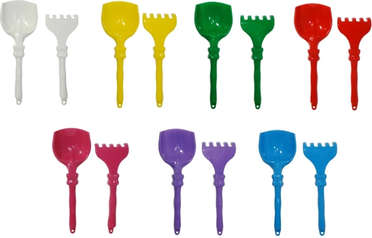 Plastikschaufel und Harke für Sand für Kinder