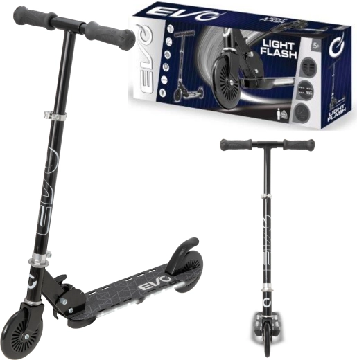 EVO Kinder-Faltroller Light Flash mit zwei Rädern und leuchtendem Trittbrett, schwarz