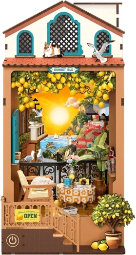 Robotime 3D-Puzzle Buchstütze Miniatur-Häuschen – Sonnenuntergang auf der Insel