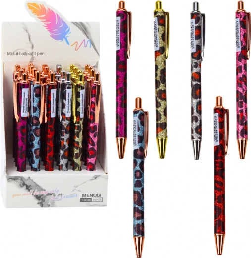 Metall-Druckkugelschreiber mit Leopardenmuster, blaue Tinte, 1,0 mm