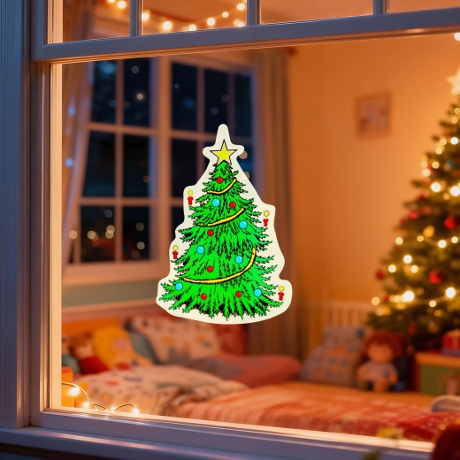 Weihnachtliche Fensterdekoration Weihnachtsbaum mit Saugnapf