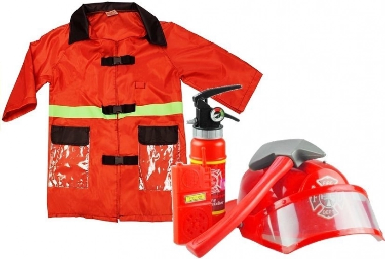 Kinder Feuerwehrkostüm mit Helm und Zubehör rot