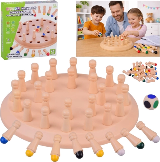 Holz-Memoryspiel Farben mit Würfel und Stiften