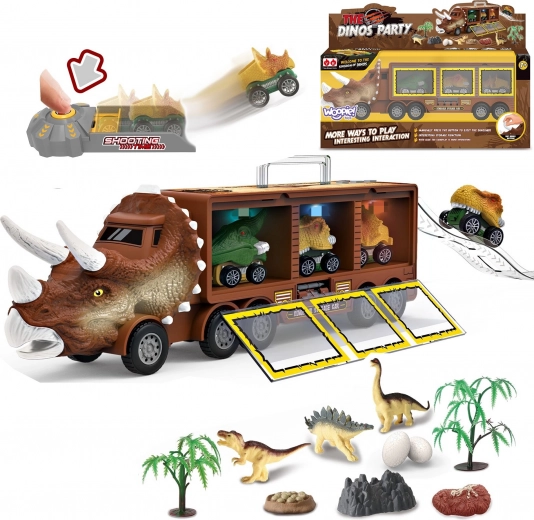 Dinosaurier-Lkw mit Werfer und Autos