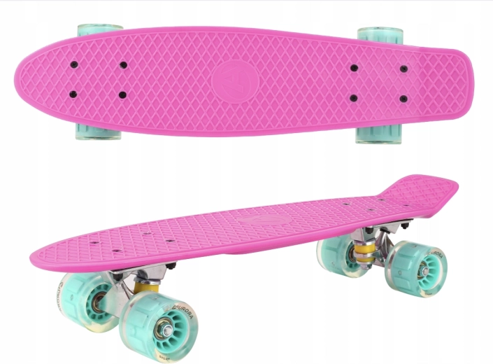 Kunststoff-Pennyboard mit leuchtenden Rollen Pink Mint