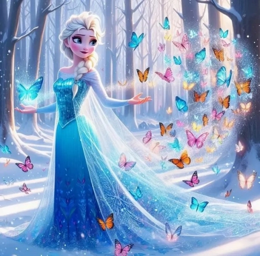 Diamantmalerei Eiskönigin mit magischen Schmetterlingen 30 × 40 cm