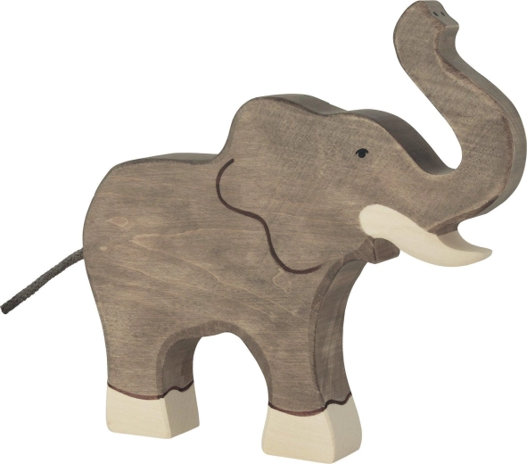 Holztiger Holzfigur Elefant mit erhobenem Rüssel – 1 Stück