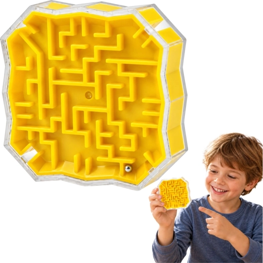 Logikspiel Labyrinth mit Kugel Gelb