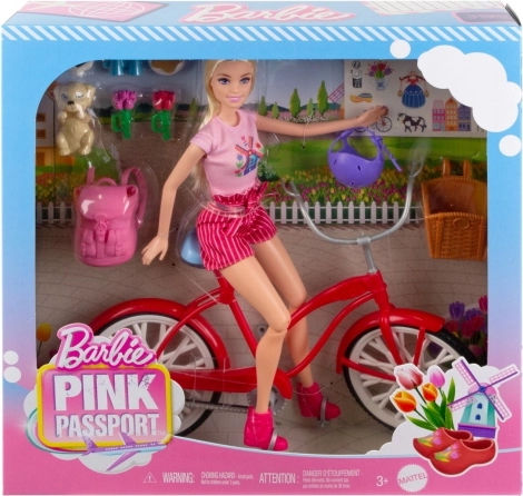 Barbie auf dem Fahrrad mit Welpen – Reiseset Rosa Pass