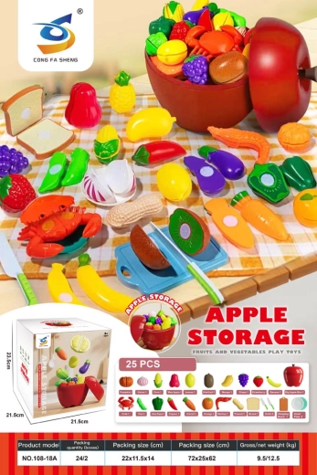 Set Obst und Gemüse zum Schneiden in einer Apfelbox