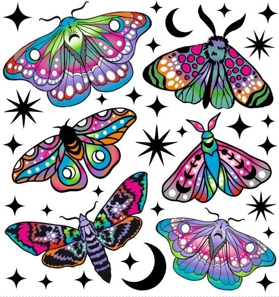 farbige Bügelbilder – kleine Motten, kleines Bogenformat