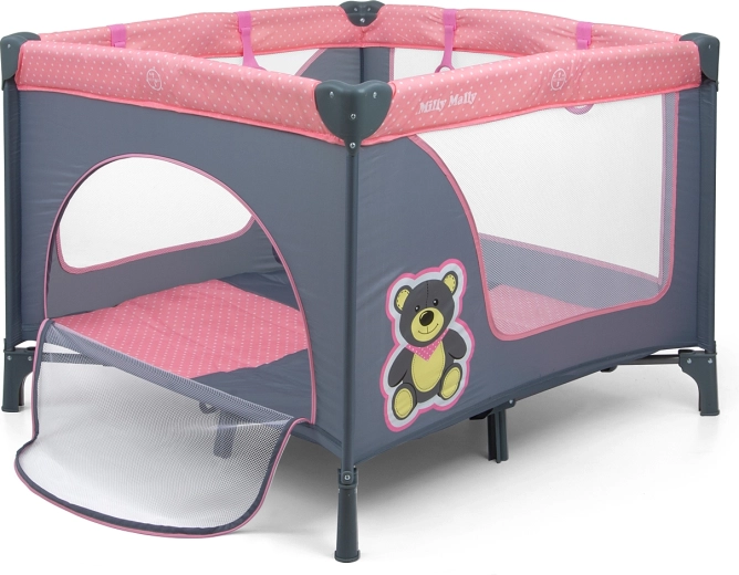 Reisebett und Laufgitter Milly Mally Fun Pink Bear
