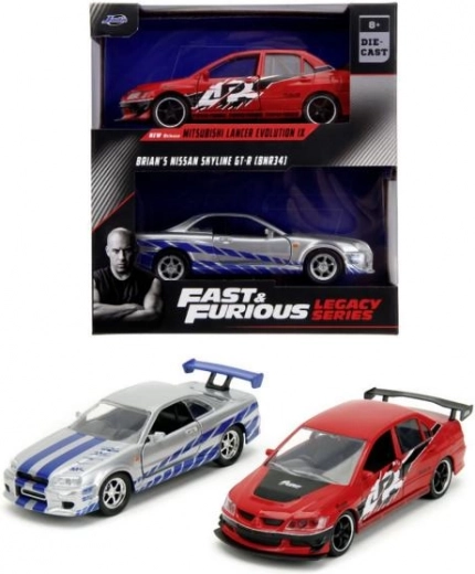 Fast & Furious – Doppelpack Modelle Mitsubishi Lancer Evo IX 2006 und Nissan Skyline GT‑R R34 1:32