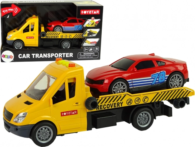 Abschleppwagen mit Rampe und Sportauto mit Licht und Sound