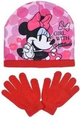 Rote Minnie-Mütze und Handschuhe