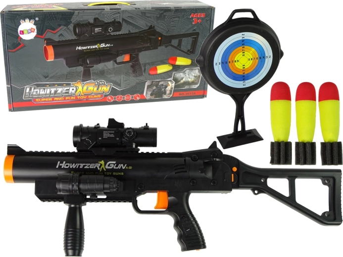 Kinder-Granatwerfer mit Raketen, Soundeffekten und Taschenlampe – schwarz