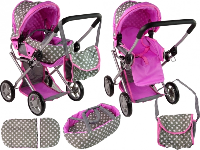 Puppenwagen rosa und grau mit Sternen
