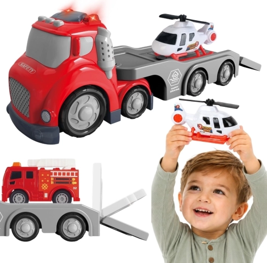 Woopie City Truck Feuerwehr-Abschleppfahrzeug mit Hubschrauber und Soundeffekten