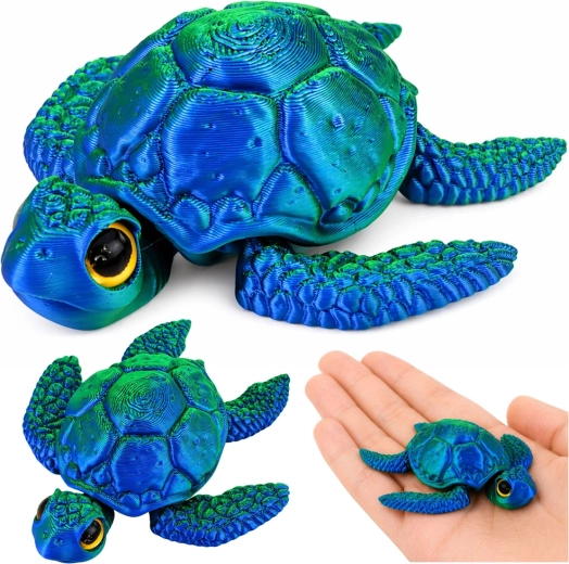 3D-Meeresschildkrötenfigur mit beweglichen Flossen und Kopf, blaugrün, 8 cm