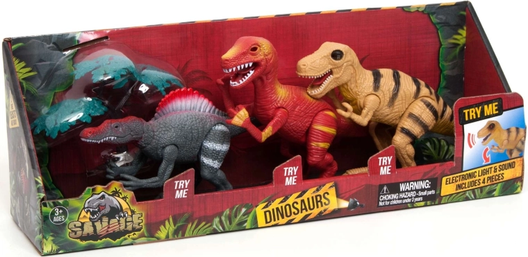 Drei Dinosaurier und ein Bäumchen in einer Packung