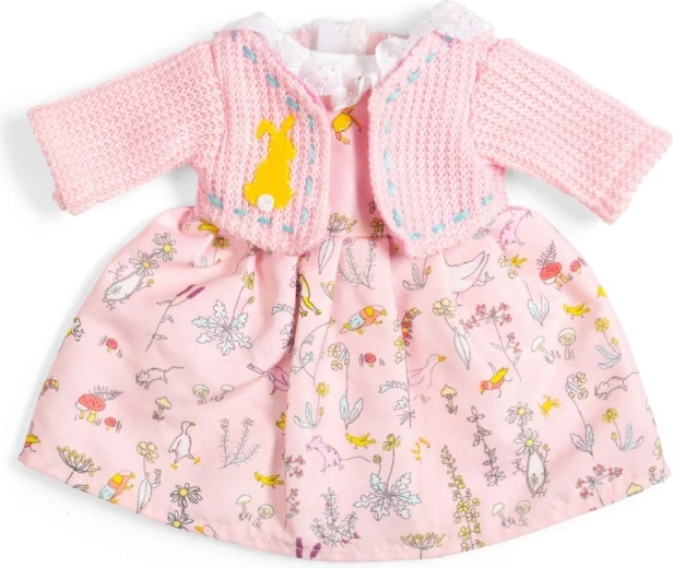 Bigjigs Toys Naturmotiv-Kleid und rosa Strickjäckchen für Puppen 34 cm
