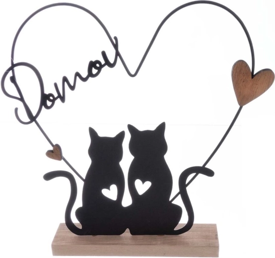 Deko-Katze „Zuhause“ aus Holz und Metall