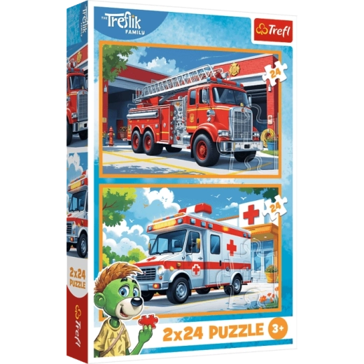 Set aus 2×24-teiligen Puzzles – Feuerwehr und Krankenwagen