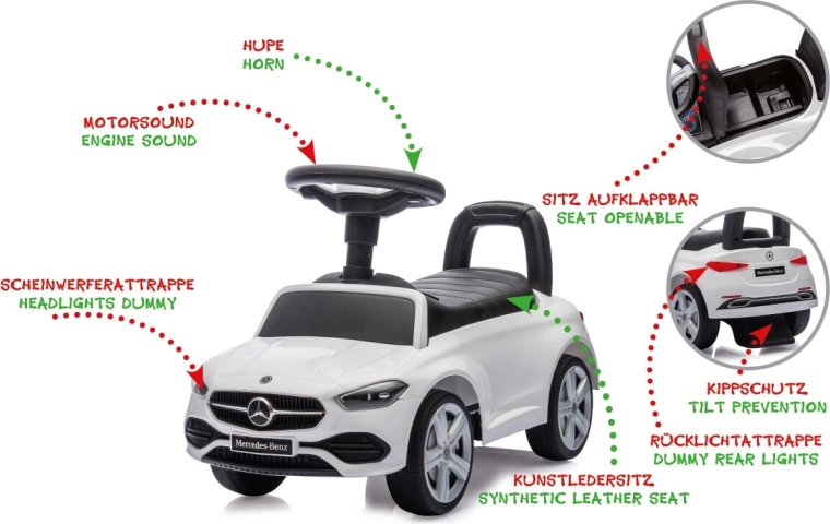 Mercedes-Benz C-Class 2-in-1-Rutschauto für Kinder, weiß