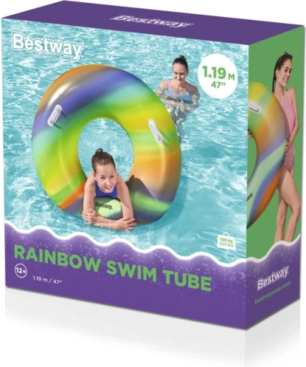 Bestway aufblasbarer Schwimmring Rainbow mit Haltegriffen 119 cm