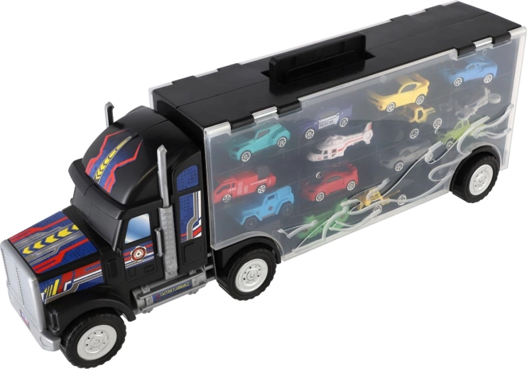 Transparenter Aufbewahrungskoffer in Form eines LKWs