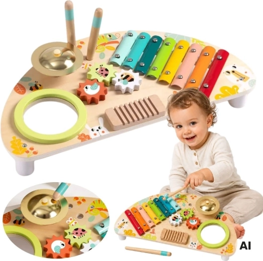 Tooky Toy multifunktionales Musikzentrum aus Holz für Kinder