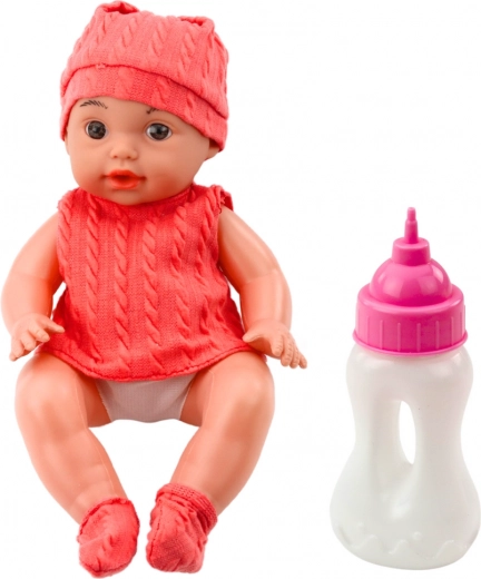 Stoffpuppe mit Fläschchen 30 cm, Soundeffekte, rosa Kleidung