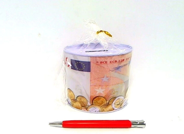 Metallspardose mit Eurobanknoten-Motiv
