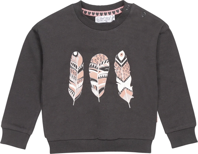 Dirkje Mädchen-Sweatshirt dunkelgrau mit Feder-Print, Größe 86