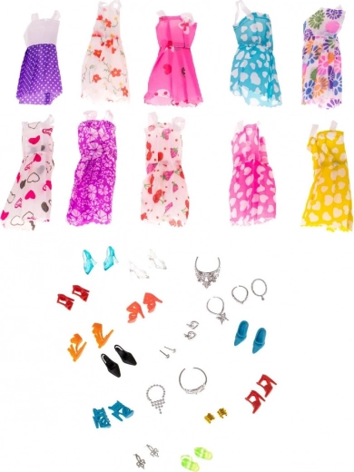 Set aus Puppenkleidung und Accessoires - 43 Teile