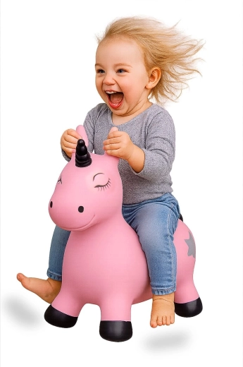 Hüpfendes Einhorn HoppyDoo in Rosa mit Pumpe