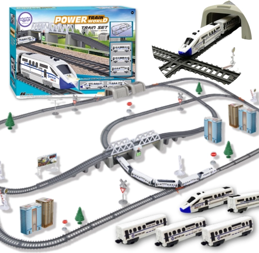 Woopie elektrische Eisenbahnstrecke mit Brücke und Tunnel, 86 Teile, Strecke 9,14 m
