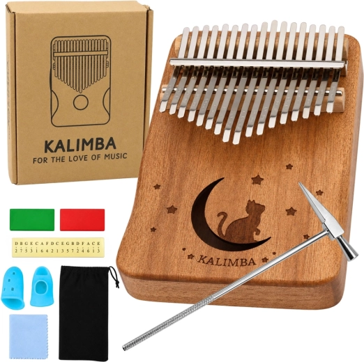 Kalimba mit 17 Tasten – hölzernes Daumenklavier mit Zubehör