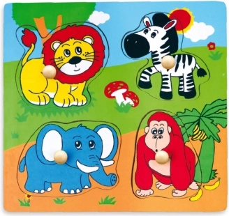 Holz-Steckpuzzle Safari mit Tieren und Griffen 22 × 22 cm
