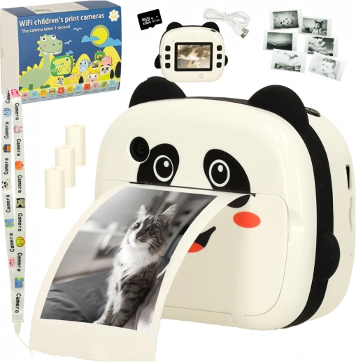 Kinder-Sofortbildkamera mit Thermodrucker Panda + 32-GB-Karte und Papier