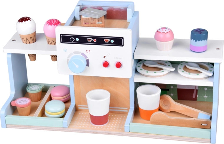 Realistische Kaffeemaschine und detailreicher Tresen