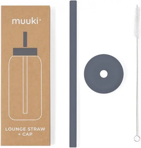 Muuki Lounge Trinkhalm mit Deckel in Rauchgrau