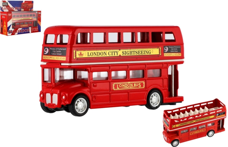 Metallener Londoner Doppeldeckerbus mit Rückziehmotor