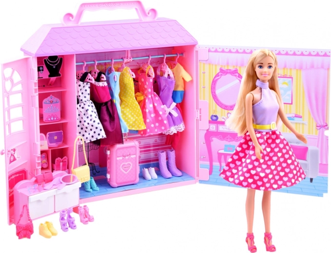 Anlily Puppe mit tragbarem Kleiderschrank und Modeaccessoires