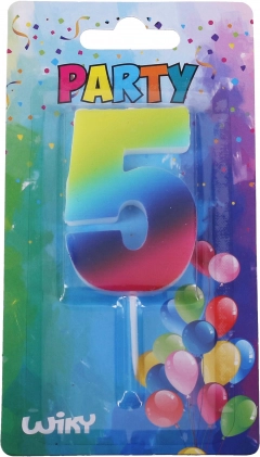 Partykerze Zahl 5, regenbogenfarben