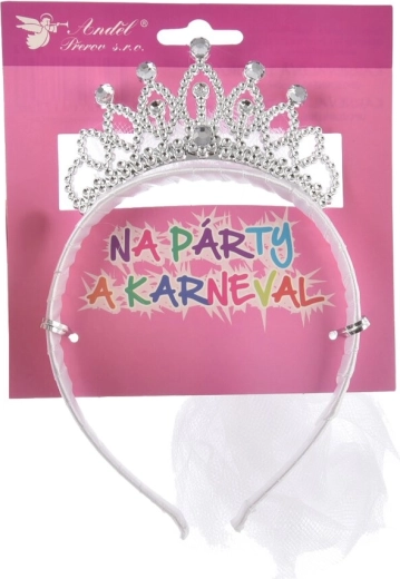 Weiße Tiara-Haarreif mit Krone und Schleier