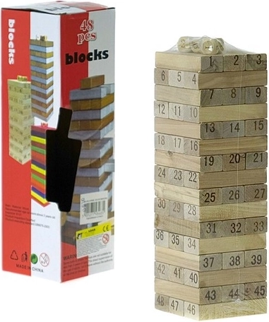 Holzturm-Spiel mit nummerierten Klötzen