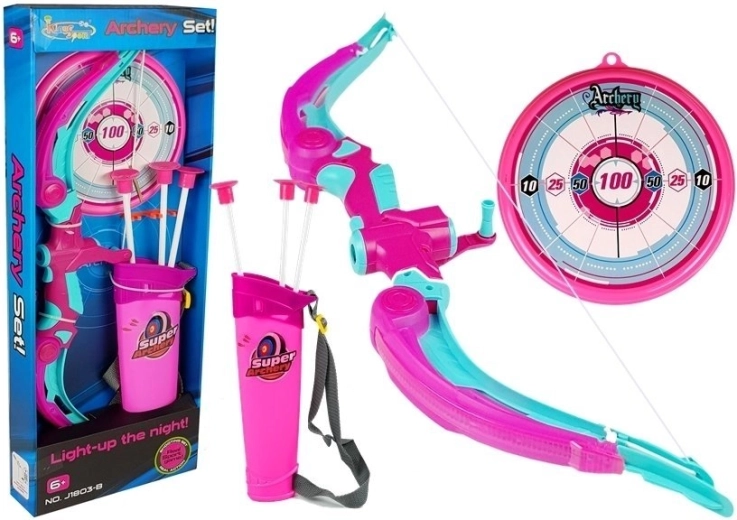 Bogen mit Schild + 3 Pfeile mit Saugnapf rosa